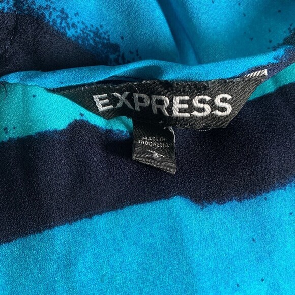 EXPRESS Womens Size Small Blue Multicolor Stripe Blouse - Picture 4 of 5
